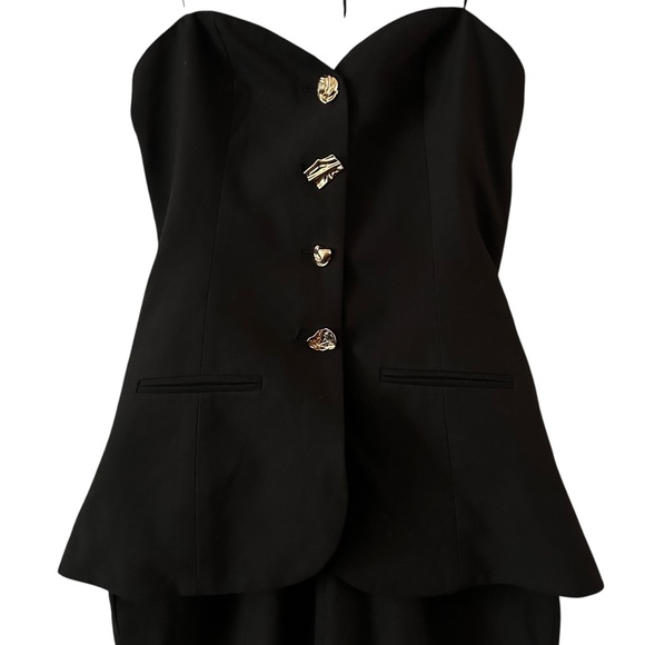 NWT ZARA TWO-PIECE FLARED JUMPSUIT BLACK STRAPLESS - Picture 11 of 16